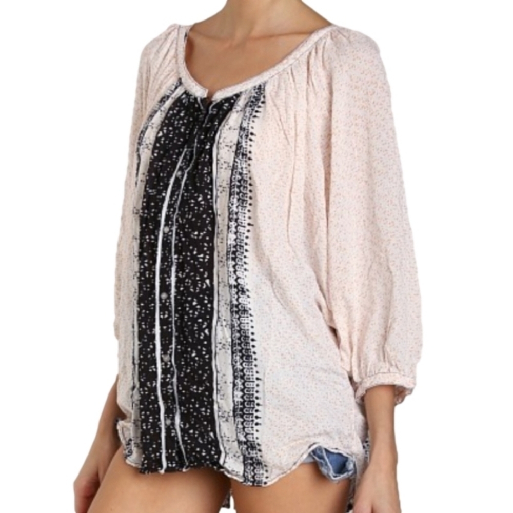 Free People Days of Romance Colorblock Patterned Blouse Top